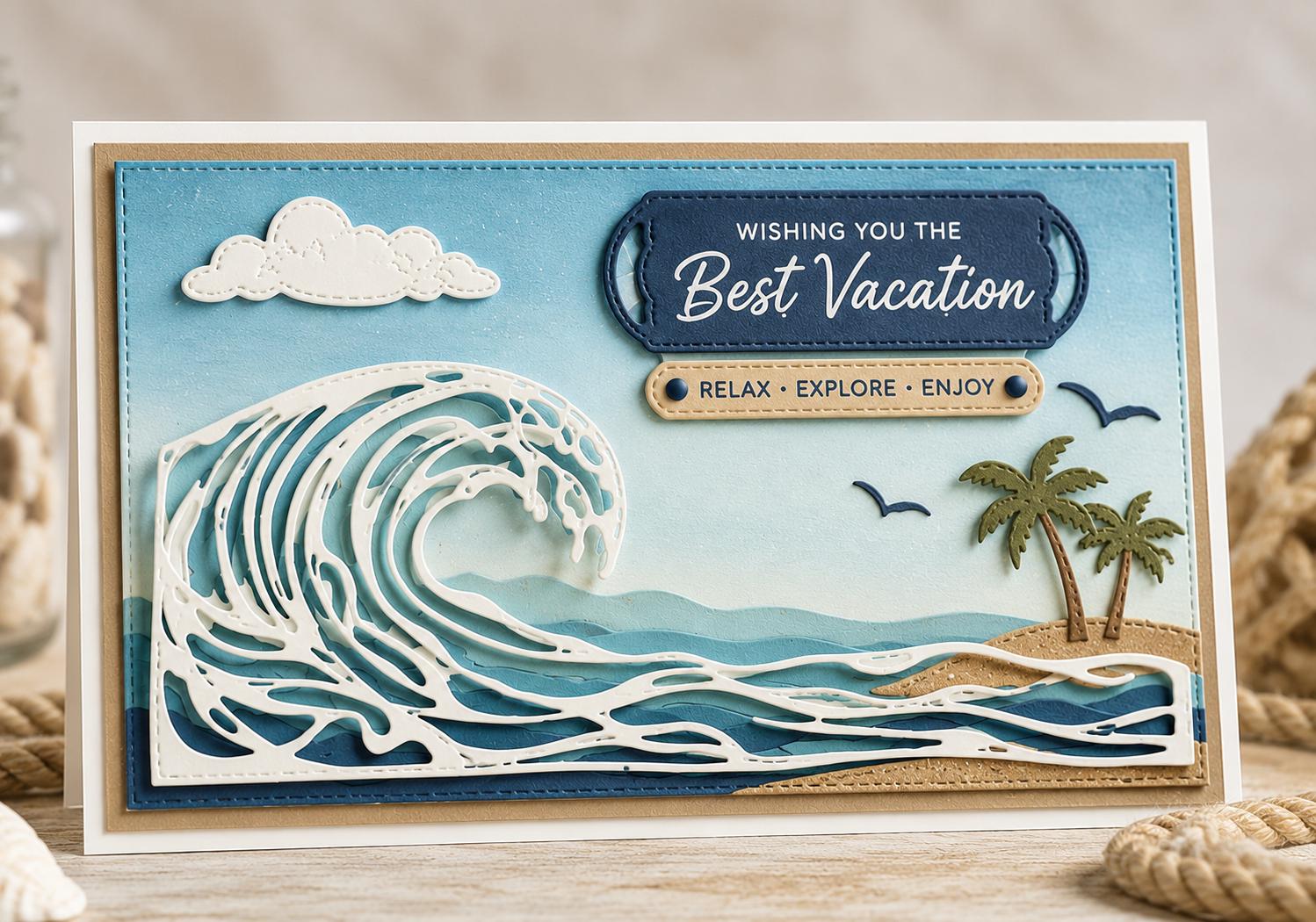 Layered Ocean Wave Metal Cutting Dies for Card Making, Scrapbooking (20.3 x 10 cm)