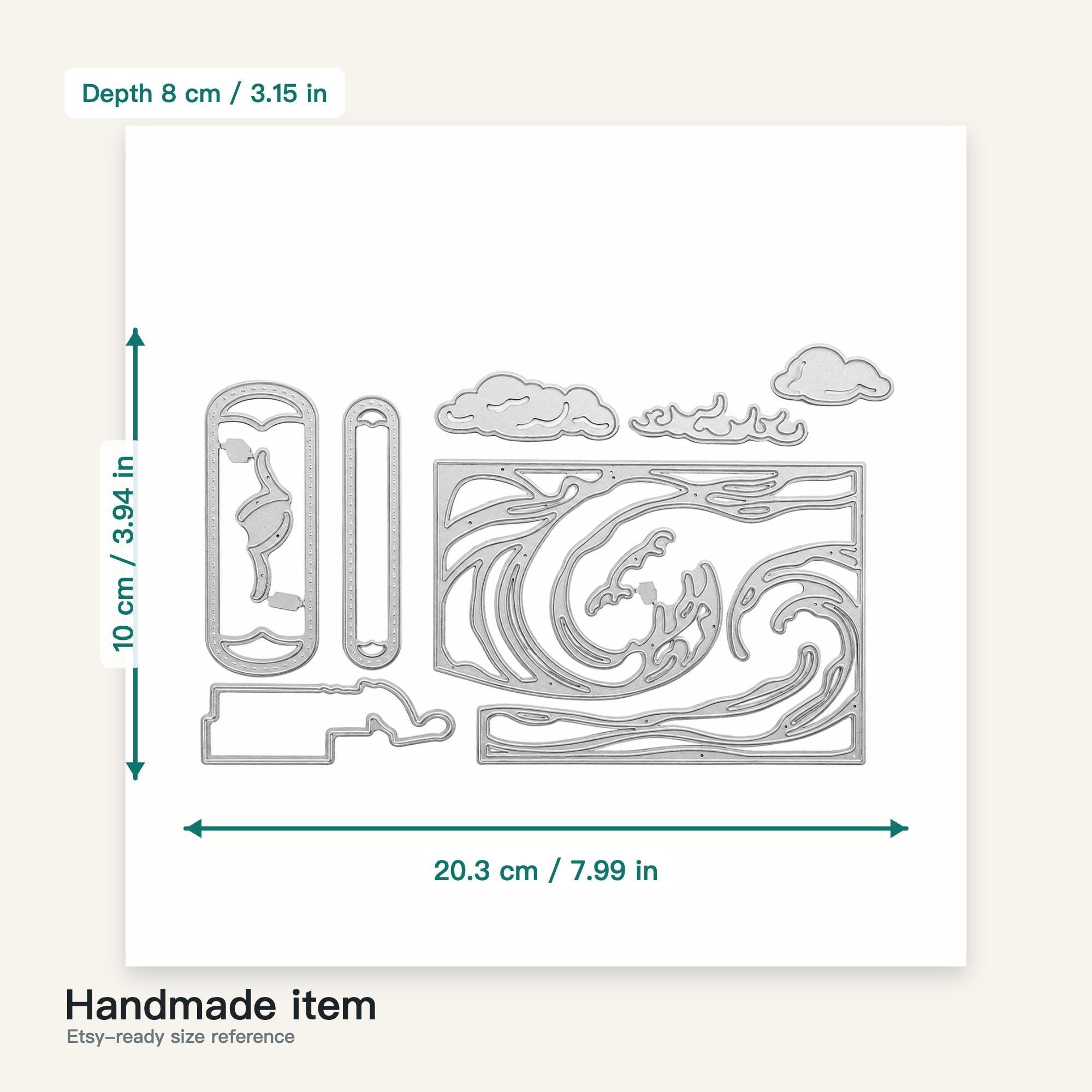 Layered Ocean Wave Metal Cutting Dies for Card Making, Scrapbooking (20.3 x 10 cm)