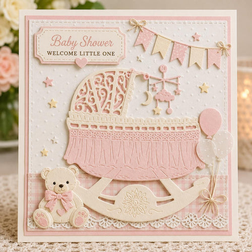 Baby Rocking Cradle Metal Cutting Die for Baby Shower Cards Scrapbooking and Newborn Crafts