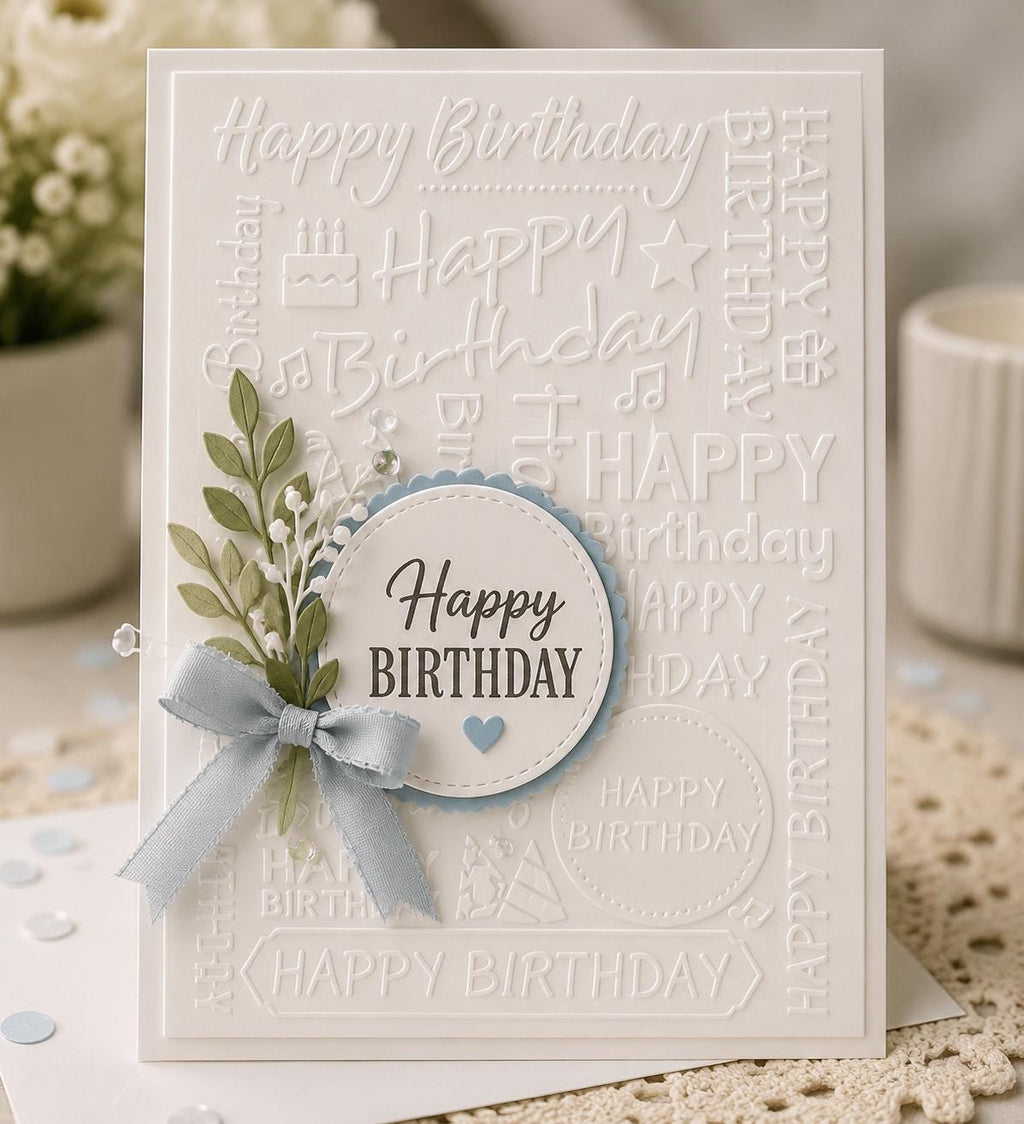 Happy Birthday Sentiment Embossing Folder for Card Making, Scrapbooking (5 x 7 Inch)