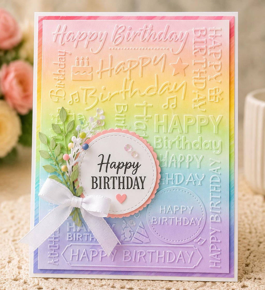 Happy Birthday Sentiment Embossing Folder for Card Making, Scrapbooking (5 x 7 Inch)