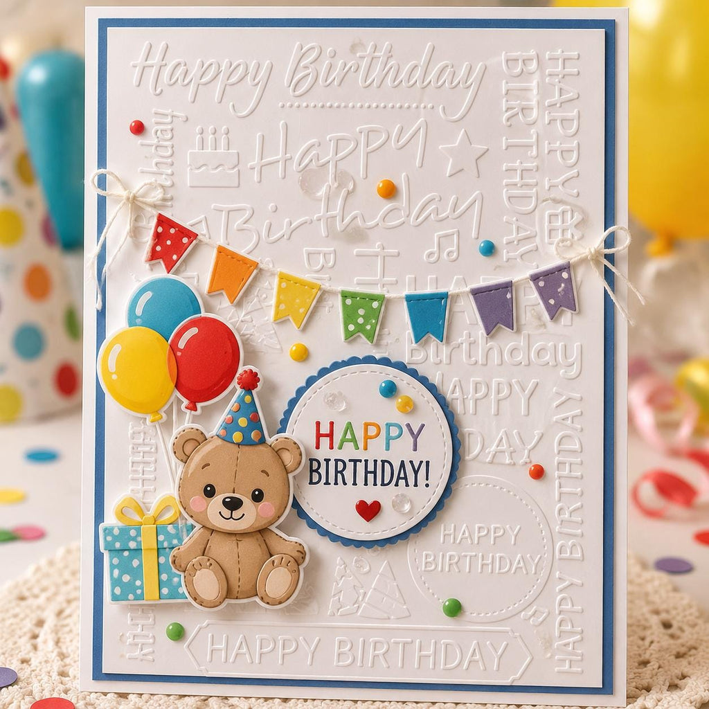 Happy Birthday Sentiment Embossing Folder for Card Making, Scrapbooking (5 x 7 Inch)