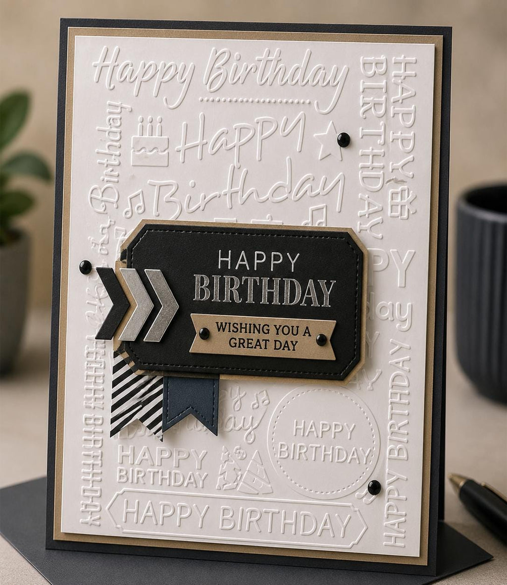 Happy Birthday Sentiment Embossing Folder for Card Making, Scrapbooking (5 x 7 Inch)