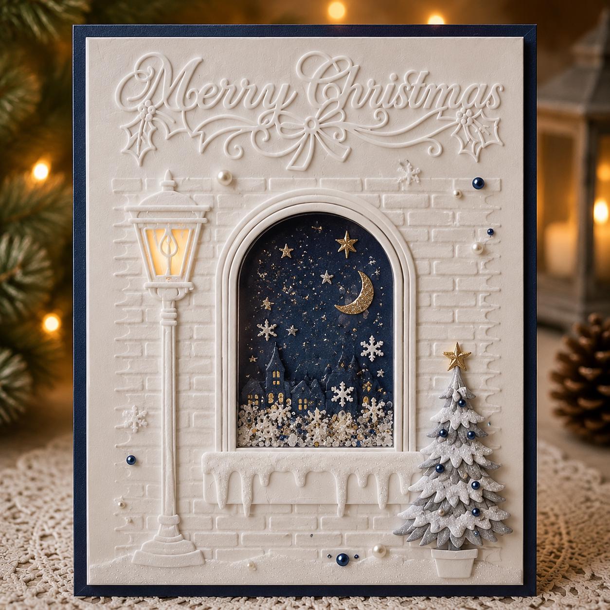 Christmas Window Embossing Folder 4.13 x 5.79 Inch for Holiday Card Making and Scrapbooking