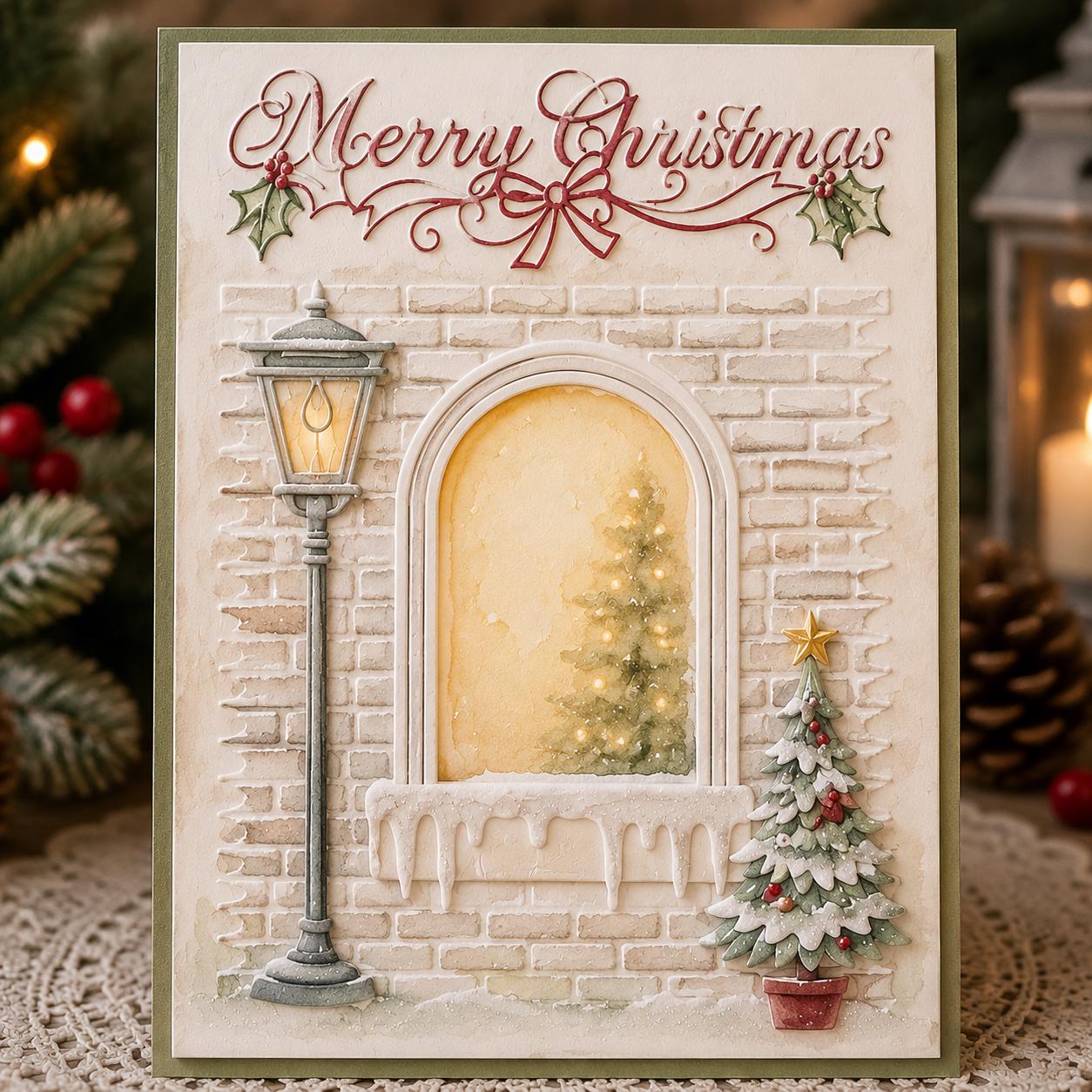 Christmas Window Embossing Folder 4.13 x 5.79 Inch for Holiday Card Making and Scrapbooking