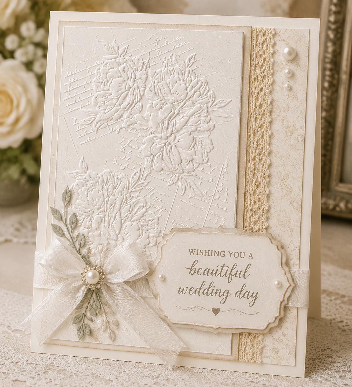 Vintage Rose Script Embossing Folder 5.8 x 4.1 Inch Floral Background for Card Making