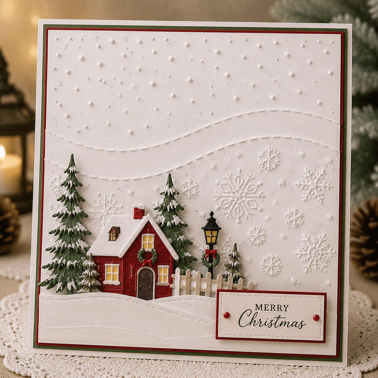 Snowflake Border Embossing Folder 5.91 x 5.91 Inch Winter Background for Card Making