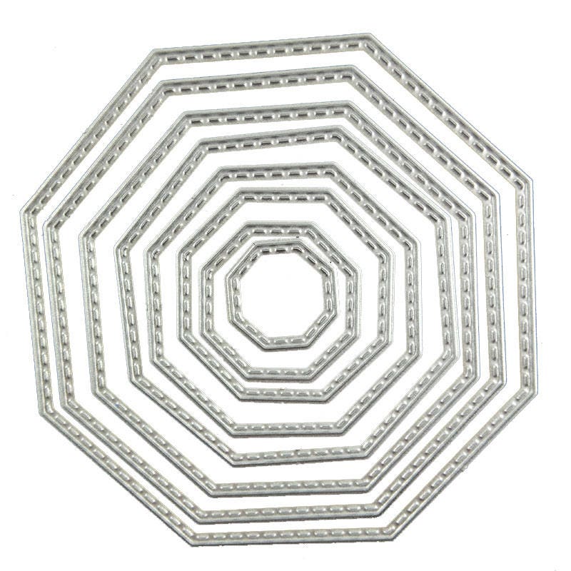 Octagon stitched metal frame cutting die set for card making, scrapbooking, embossing, tags, and DIY paper crafts.