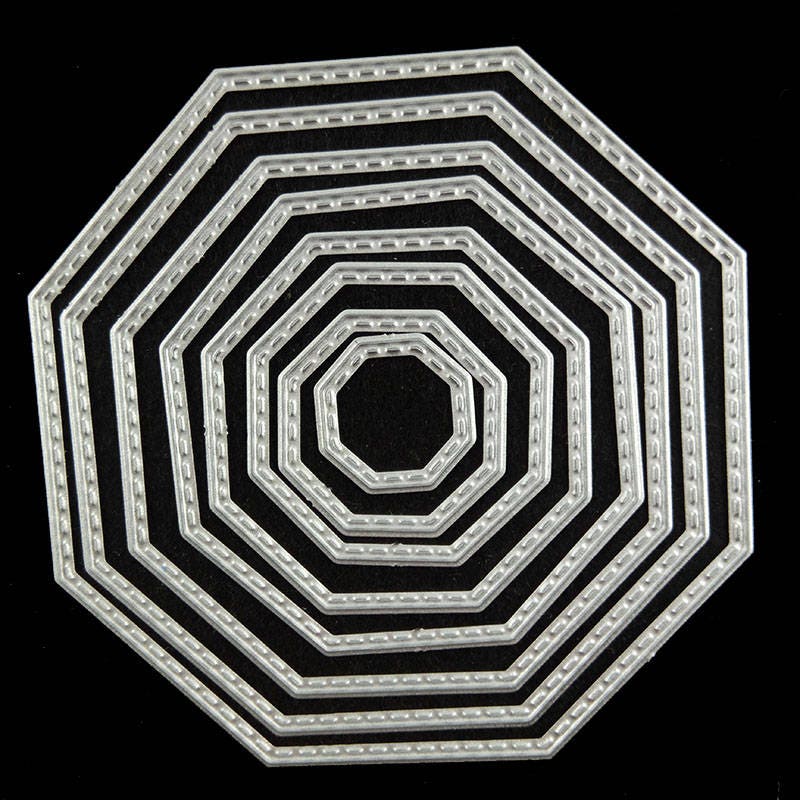 8 Stitched Octagon Metal Cutting Dies, Nesting Frame Set