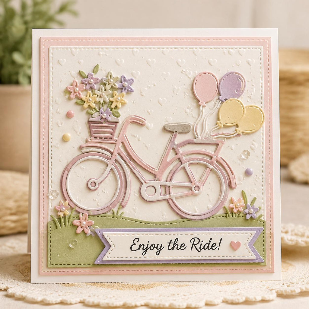Bicycle with Flowers & Balloons Cutting Die, Scrapbooking Stencil