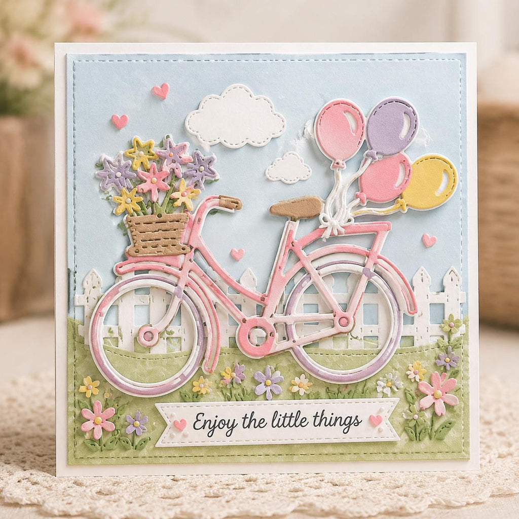 Bicycle with Flowers & Balloons Cutting Die, Scrapbooking Stencil