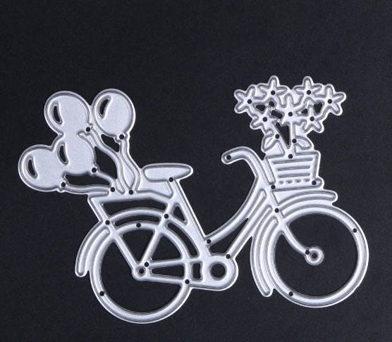 Bicycle with Flowers & Balloons Cutting Die, Scrapbooking Stencil