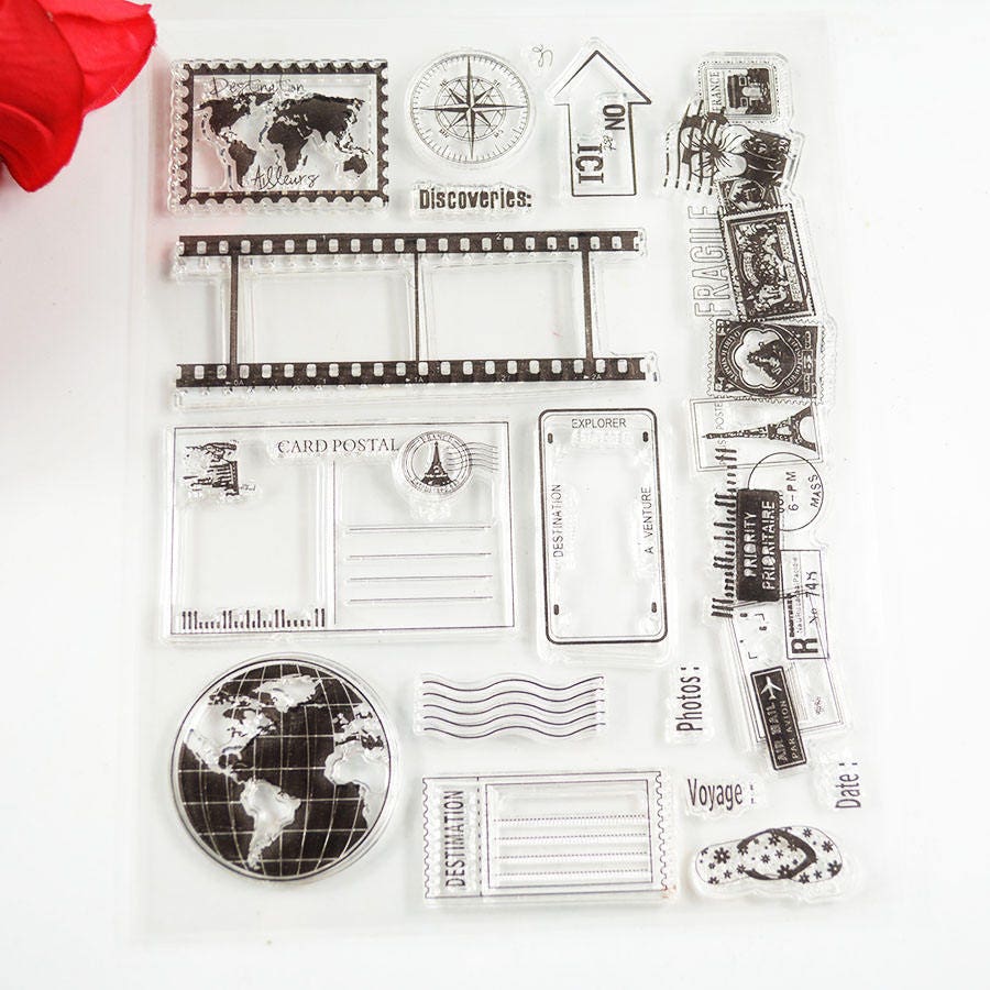Vintage Travel Clear Stamp, Postage Stamp for Journals and Cards