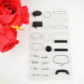 Clear silicone speech bubble and dialogue stamp sheet for card making, scrapbooking, journaling, planners, and DIY paper crafts.