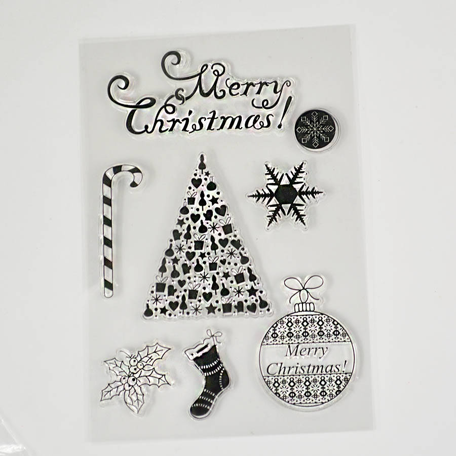 Merry Christmas Clear Stamp: Candy Cane, Snowflake, Scrapbooking (11x16cm)