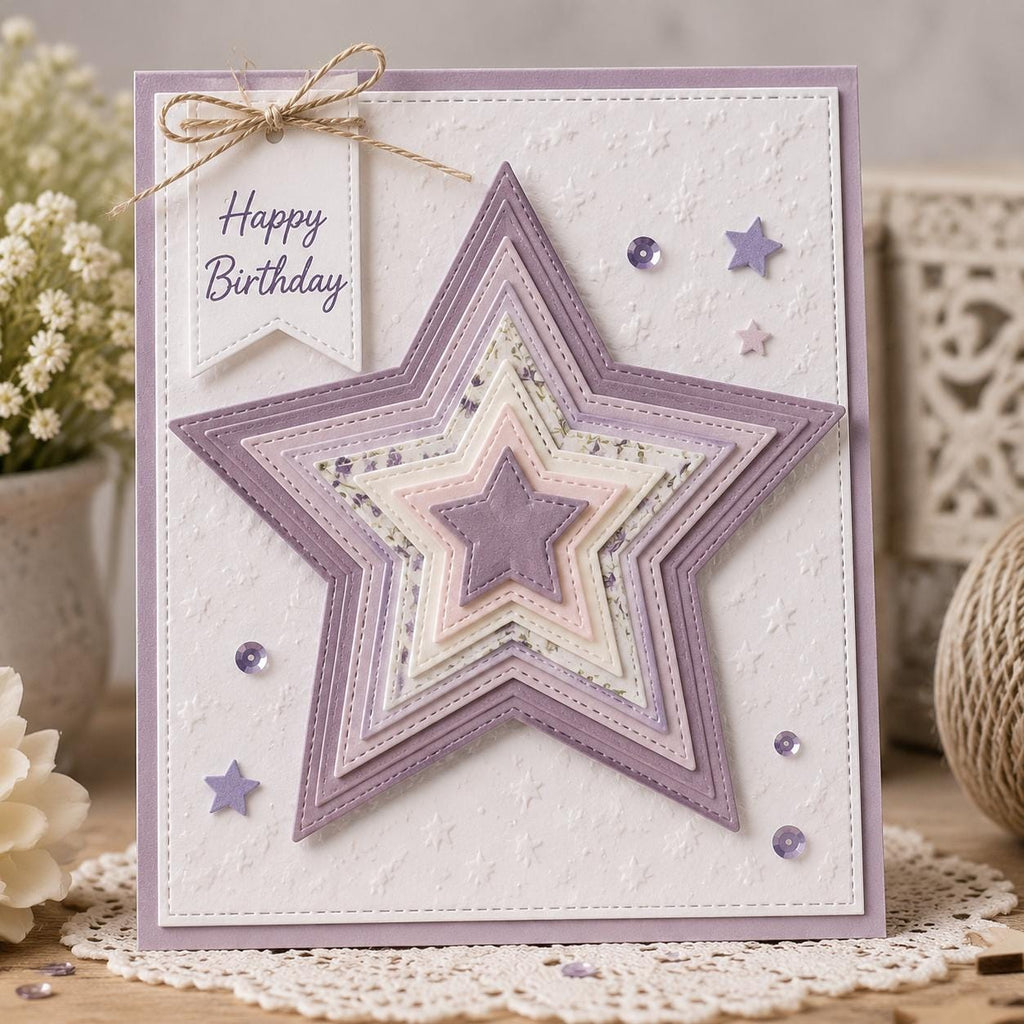 Stitched Star Metal Cutting Dies, Scrapbooking Stencils (8pcs)