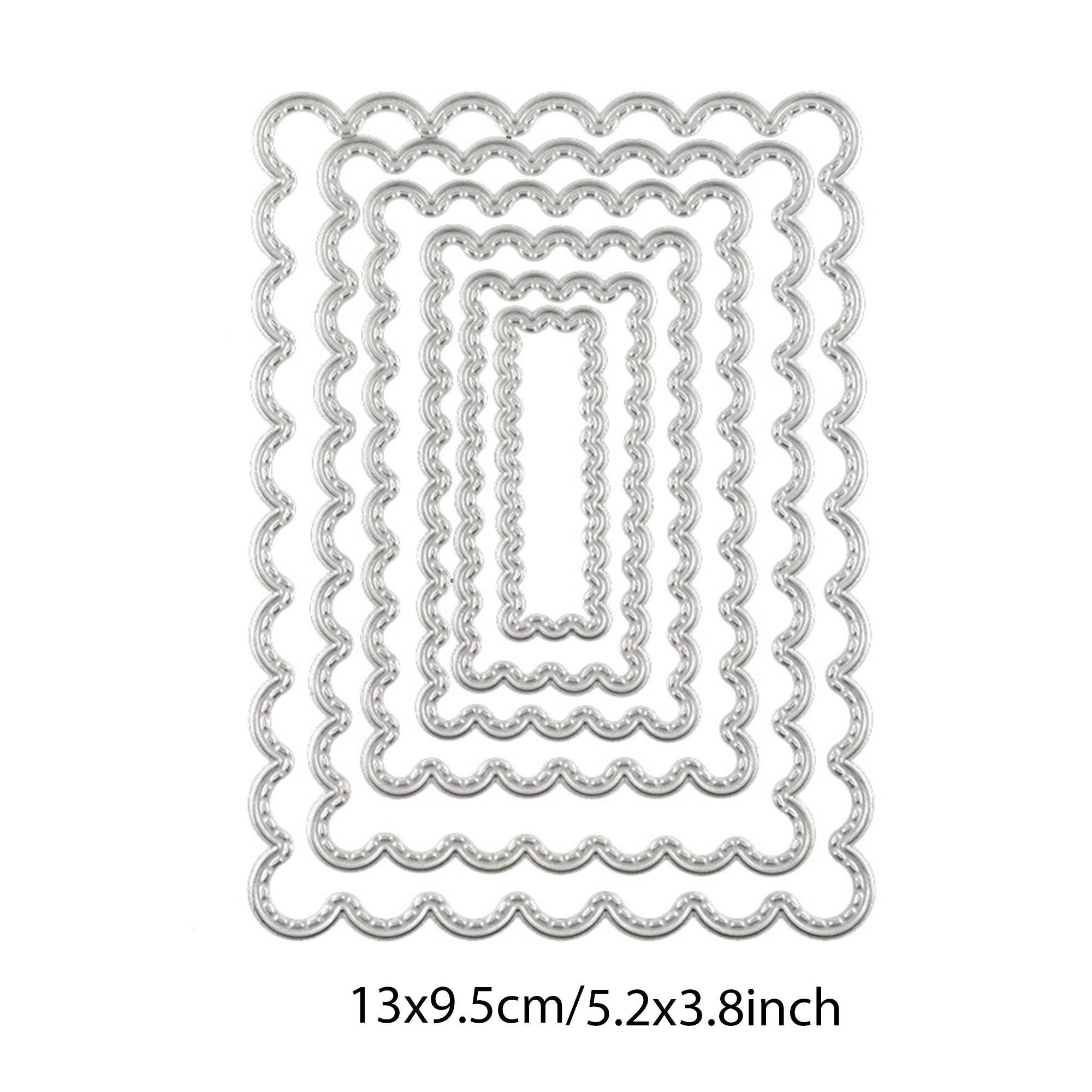 6 Wave Edge Rectangle Metal Cutting Dies, Stitched Frame Set