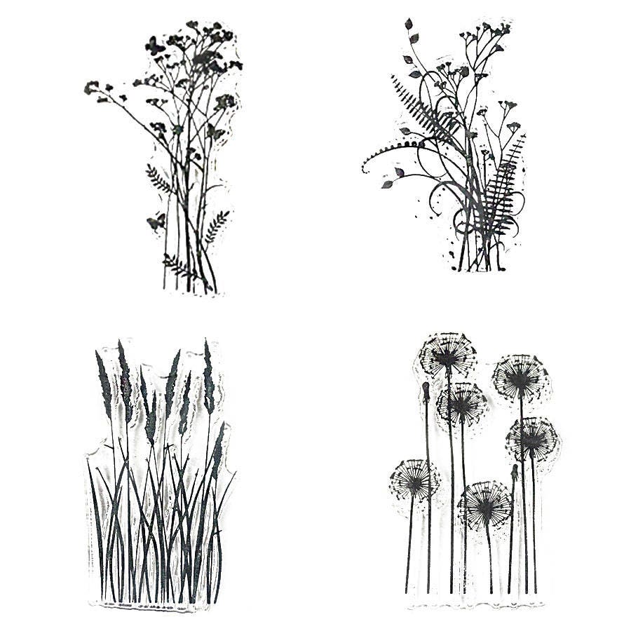 4 Dandelion Clear Stamps, Small Floral Stamp Set for Cards
