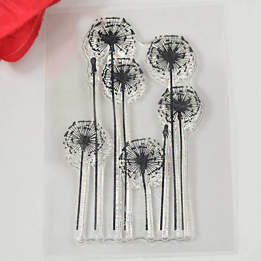 4 Dandelion Clear Stamps, Small Floral Stamp Set for Cards