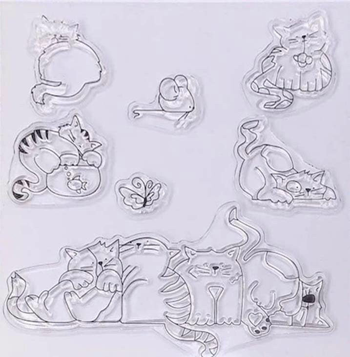 Cat Clear Stamp Set, Scrapbooking Card Making, Silicone Craft Stamps (14x14cm)