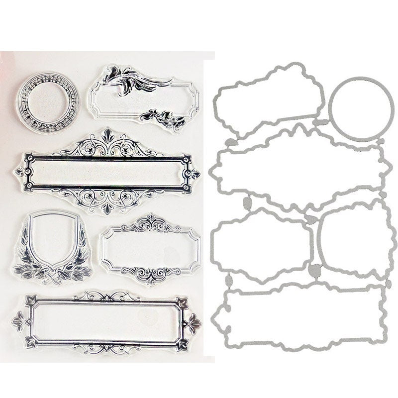Frame Banner Clear Stamp and Cutting Die Set for Cards
