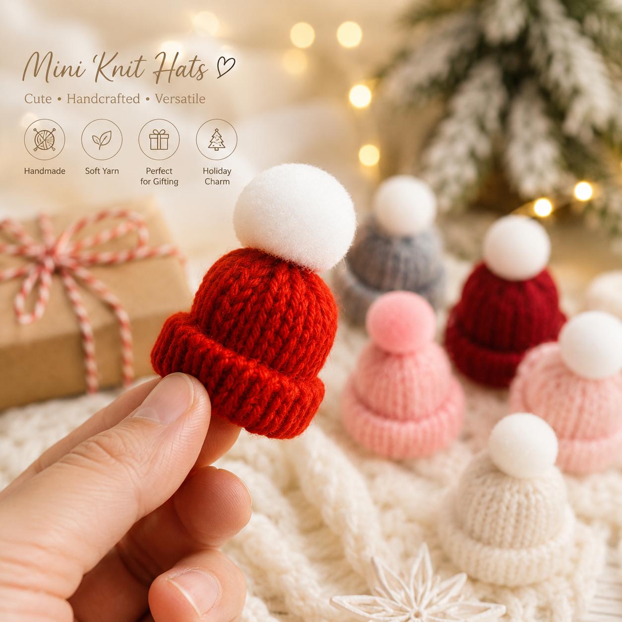 Miniature Woolen Yarn Hats, DIY Craft Supplies, Dollhouse Decor, Tiny Doll Hat Set
