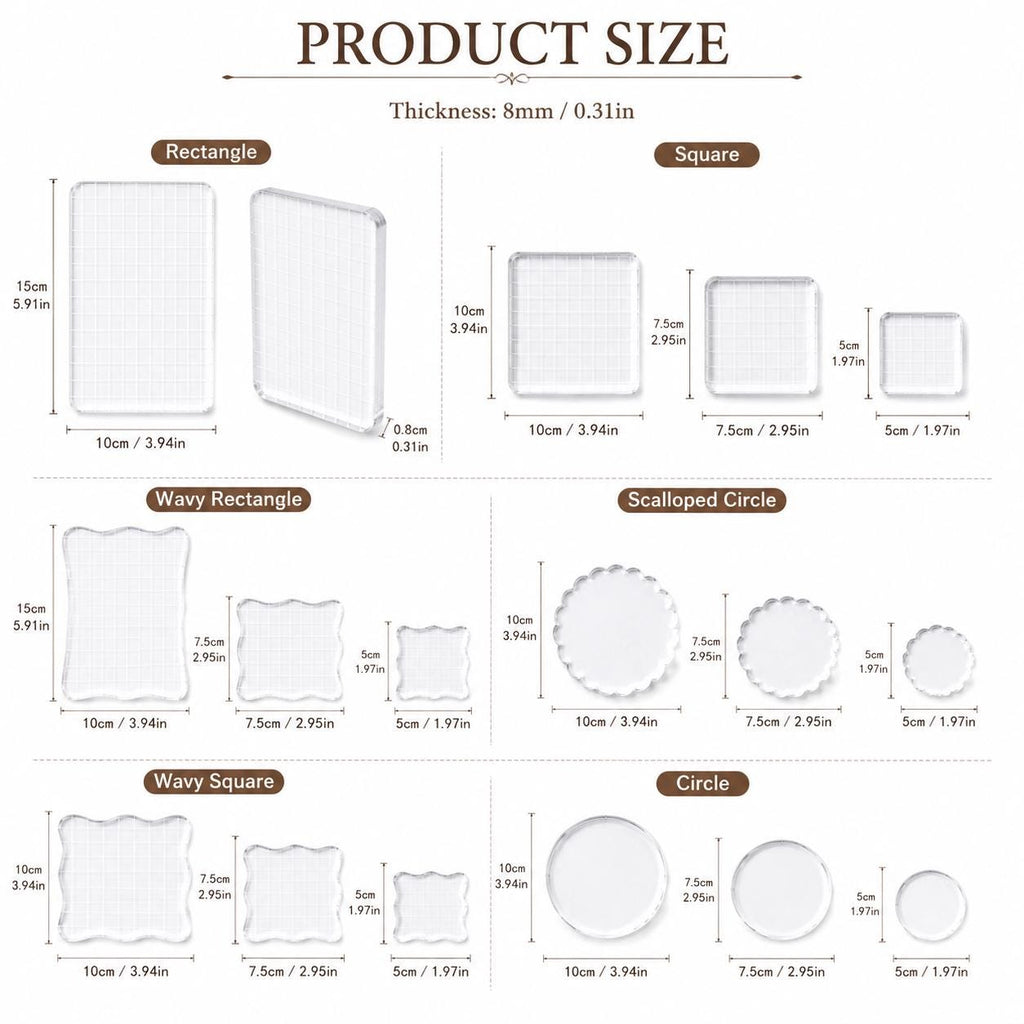 Clear Acrylic Stamping Blocks Set, Grid Blocks for Scrapbook Stamps