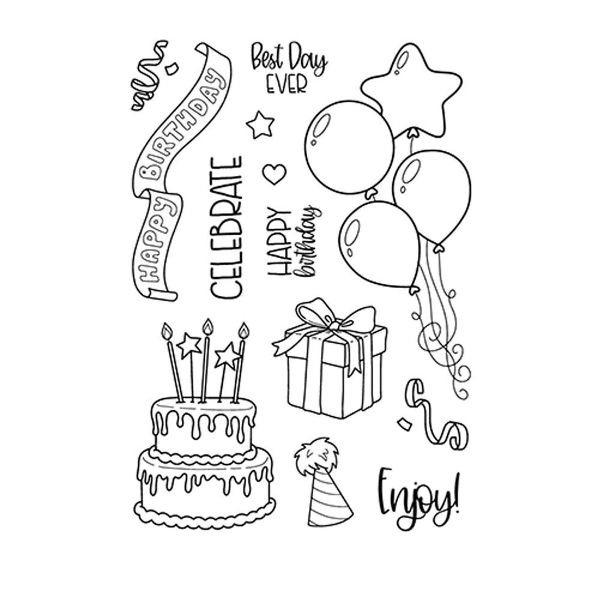 Birthday Cake and Balloons Clear Stamp for Cards