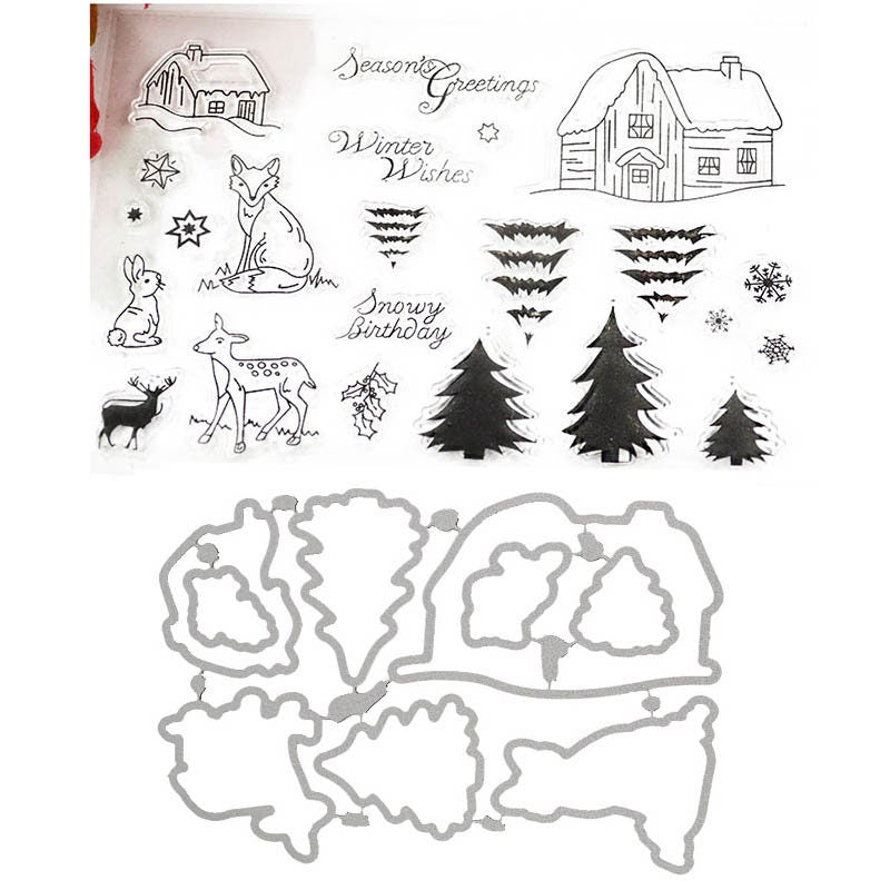Winter Fox Clear Stamp and Die Set for Card Making and Scrapbooking