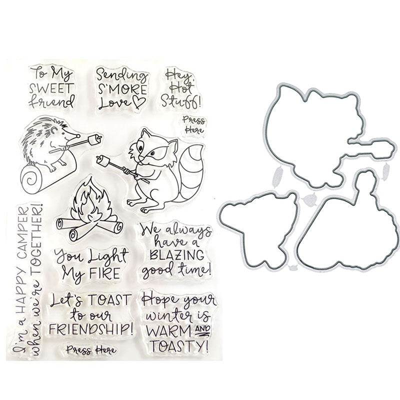 Camping Friends Clear Stamp and Die Set, DIY Card Making (11x16cm)