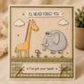 Animal card with giraffe, elephant, and mouse characters and friendship greetings