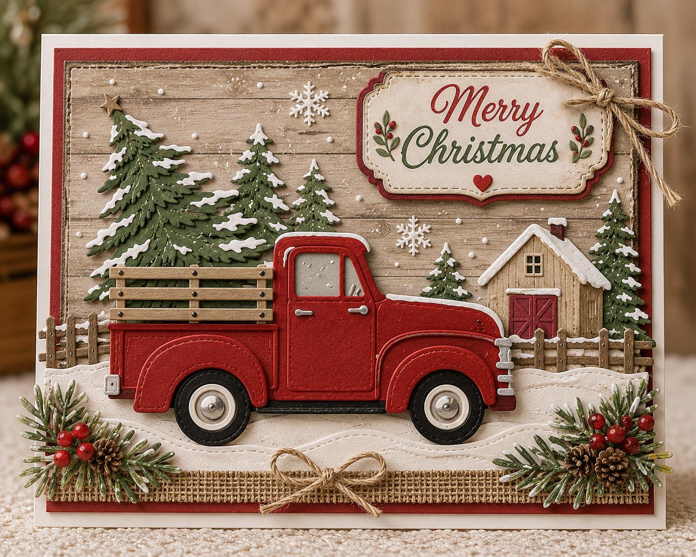 Christmas Tree Truck Metal Die Cut, Scrapbooking Stencil