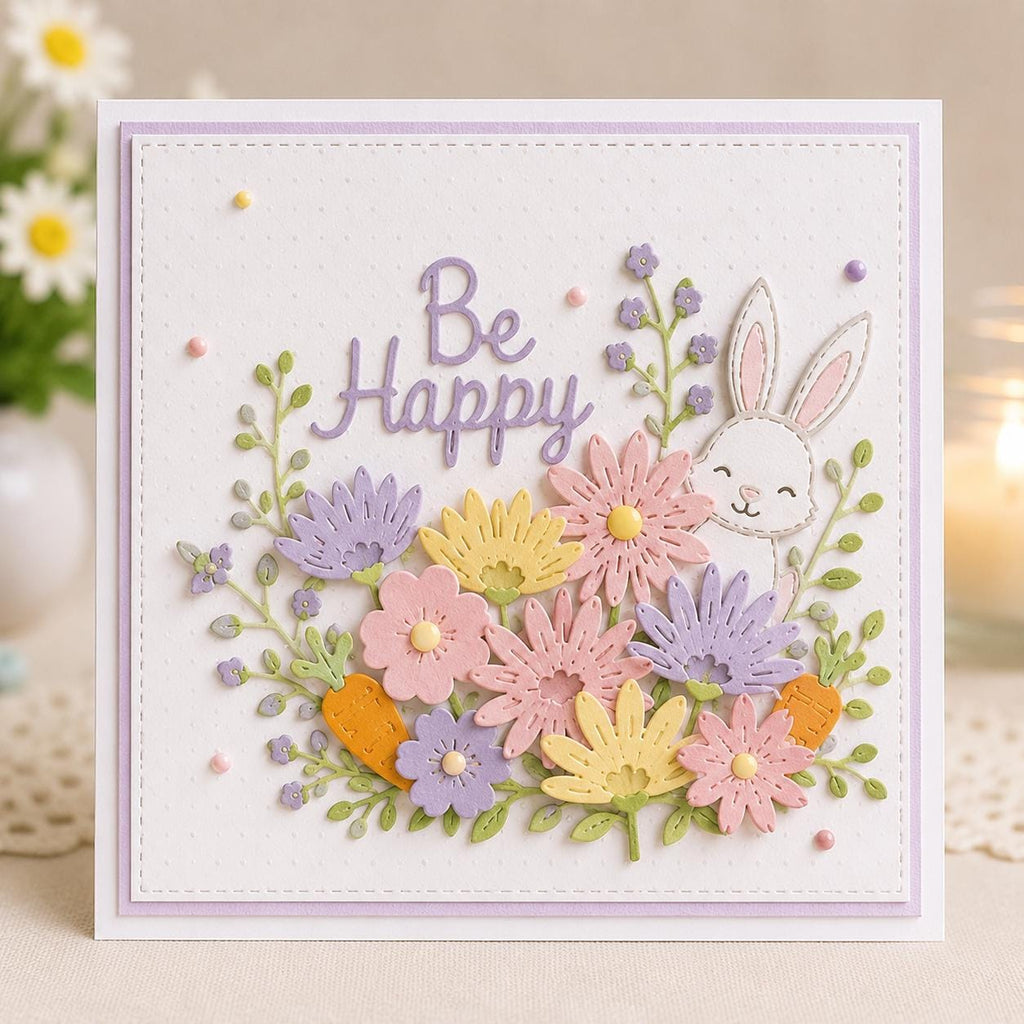 Rabbit and Flower Metal Cutting Die Set for Spring Cards