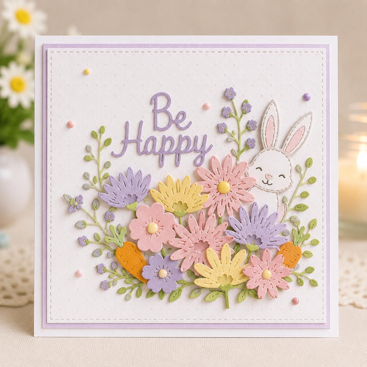 Rabbit and Flower Metal Cutting Die Set for Spring Cards