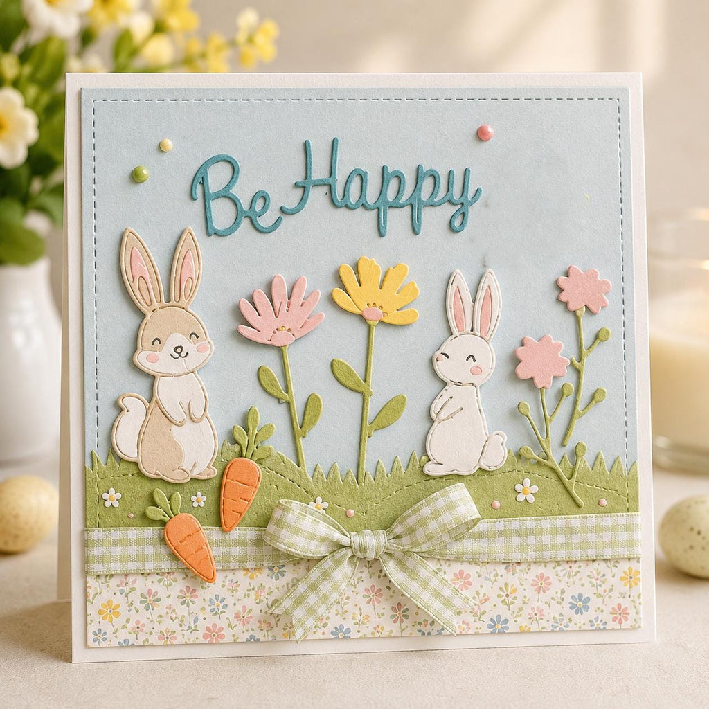 Rabbit and Flower Metal Cutting Die Set for Spring Cards