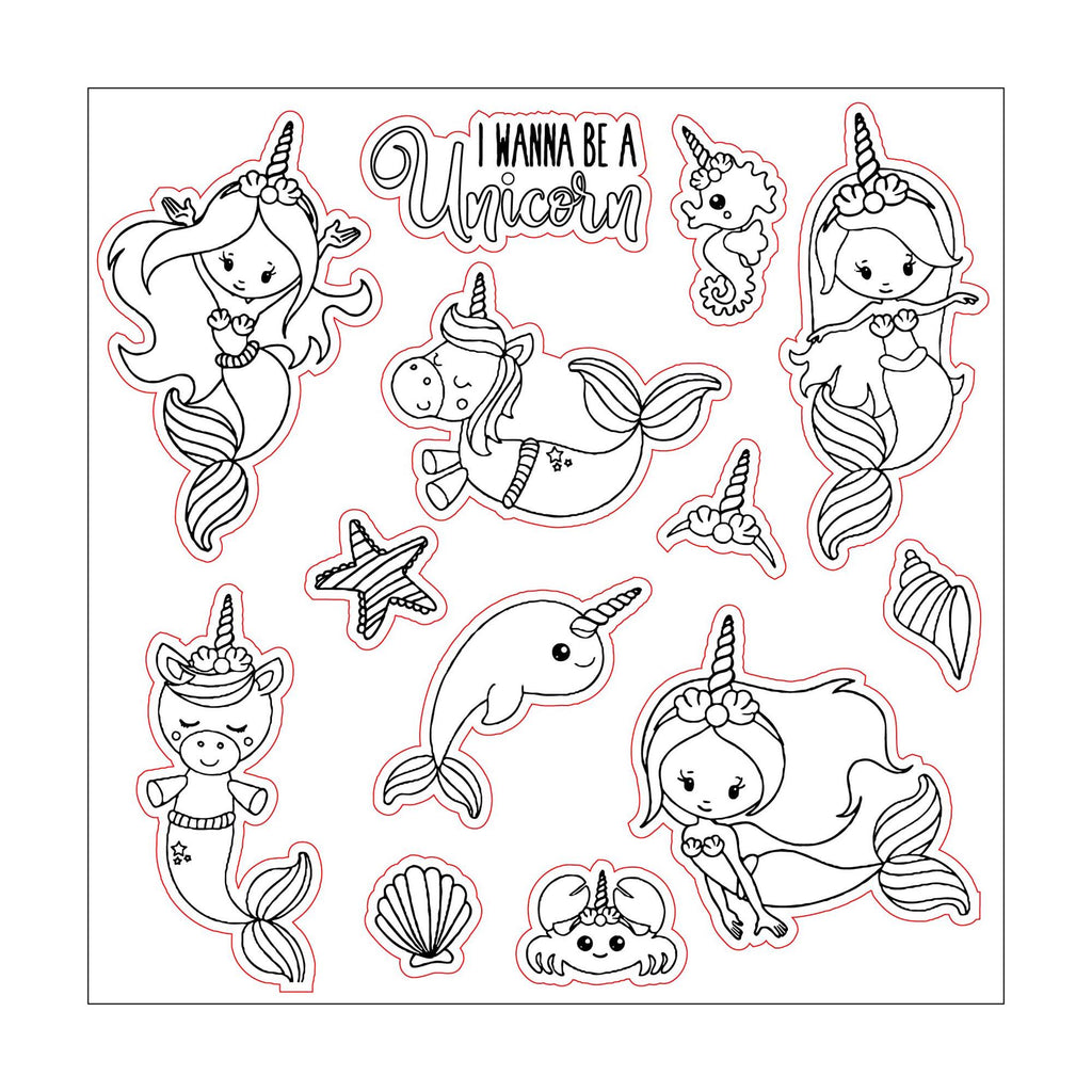 Mermaid Unicorn Clear Stamps for Scrapbooking, Card Making