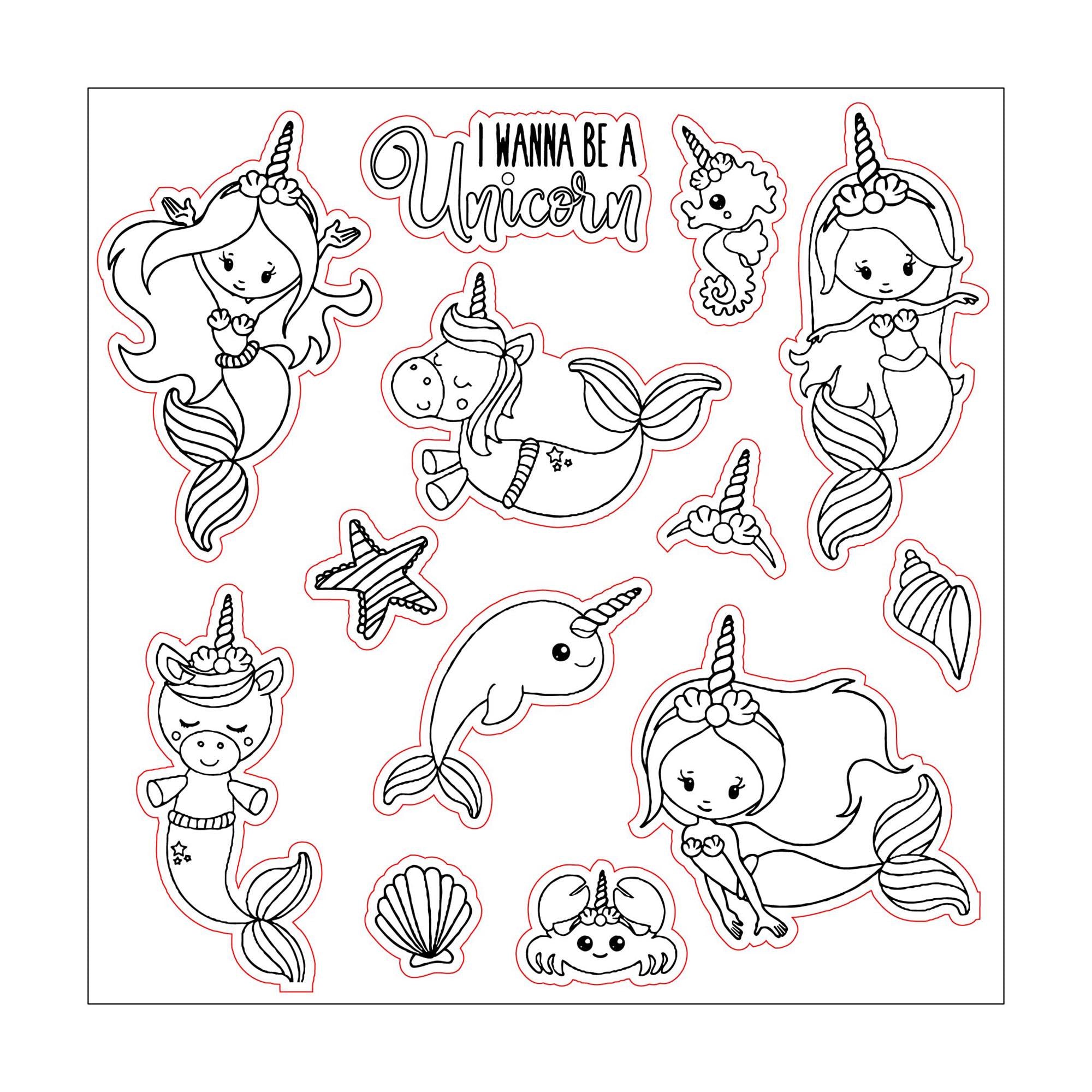 Mermaid Unicorn Clear Stamps for Scrapbooking, Card Making