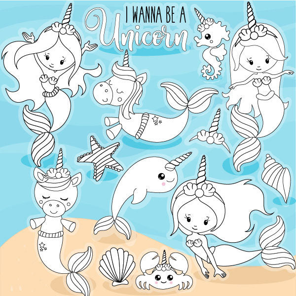 Mermaid Unicorn Clear Stamps for Scrapbooking, Card Making
