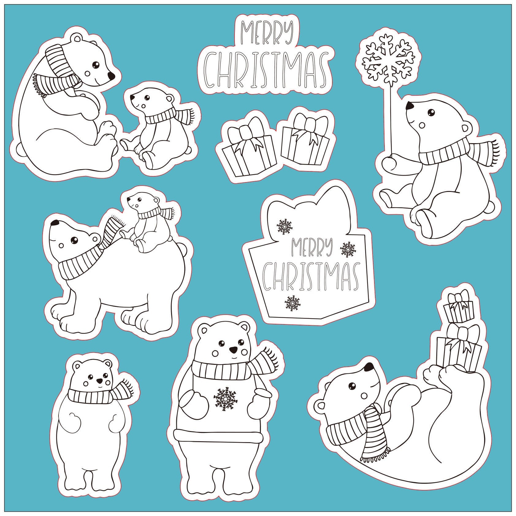 Christmas Bears Clear Stamp Set, Holiday Stamps for Card Making