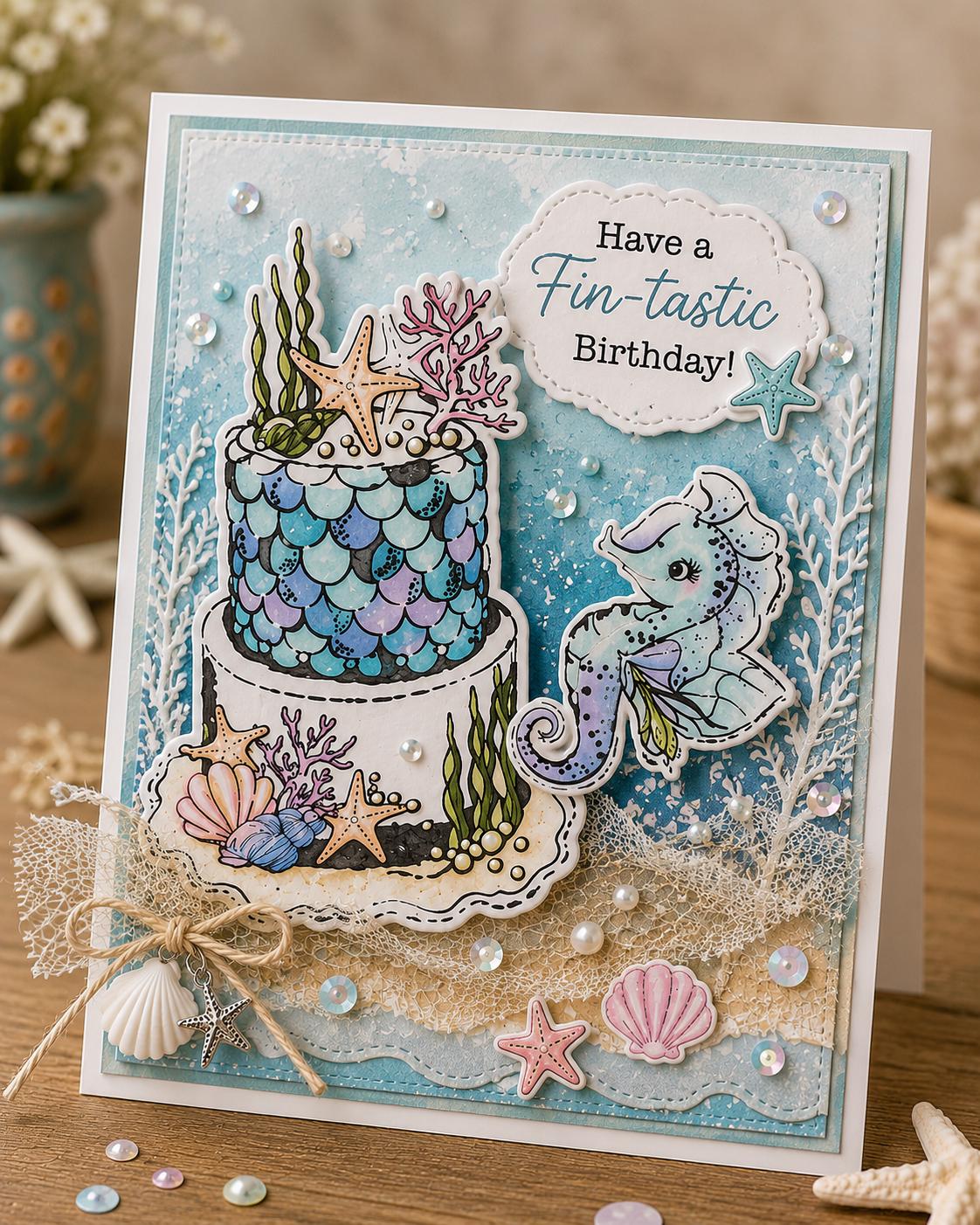 Mermaid Birthday Cake Clear Stamps, Scrapbooking Rubber Seals