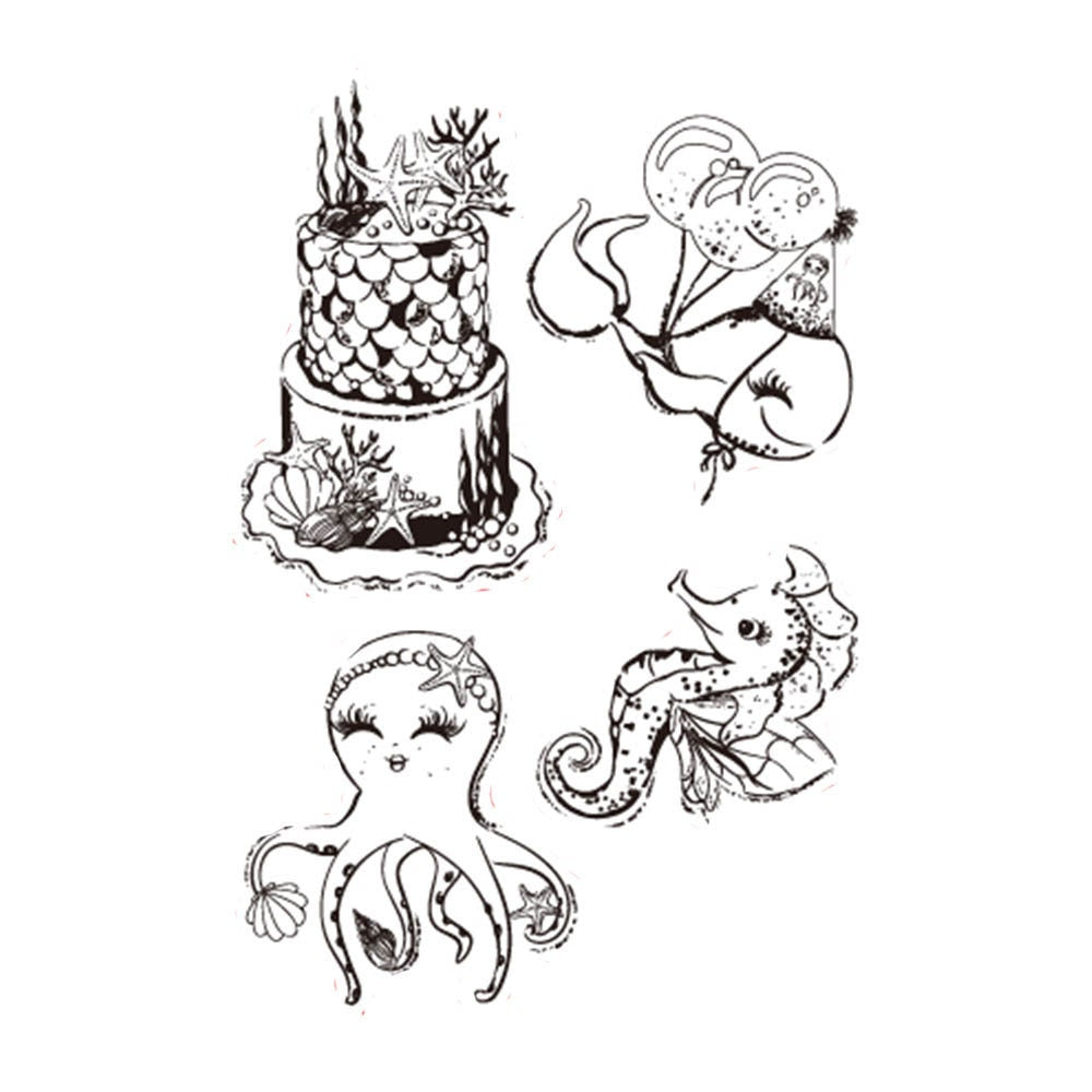 Mermaid Birthday Cake Clear Stamps, Scrapbooking Rubber Seals