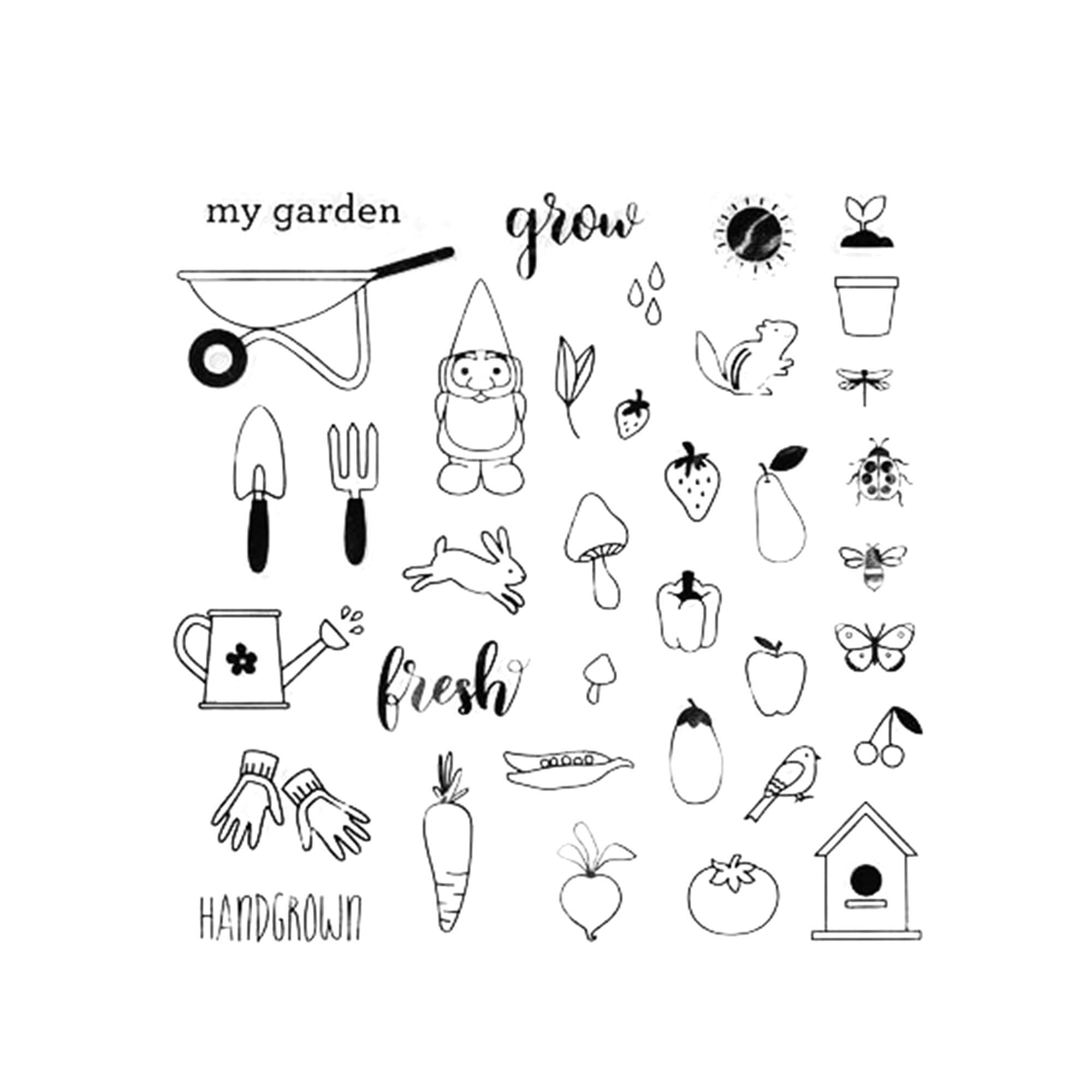 Garden Clear Stamp Set, 14 x 14 cm Floral Stamps for Cards