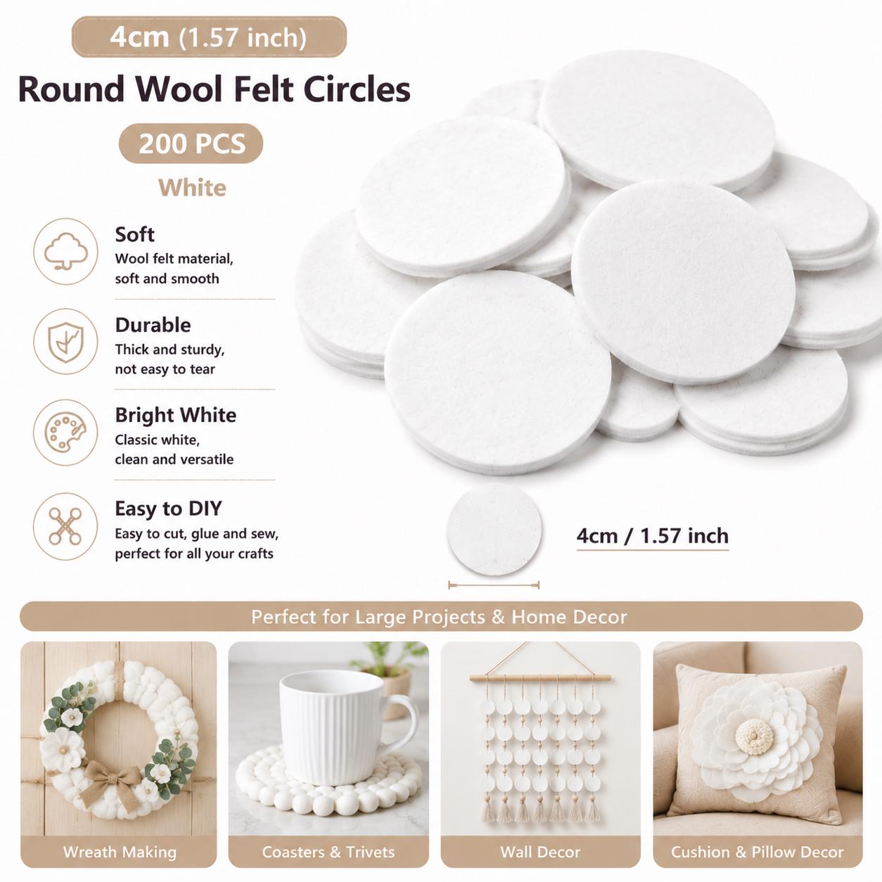 White Felt Circles (200pcs) - 4cm Acrylic Craft Supplies