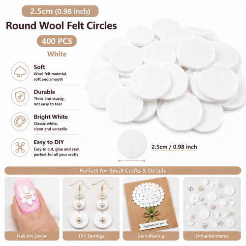 400 White Felt Circles 1" - Craft Project Supplies