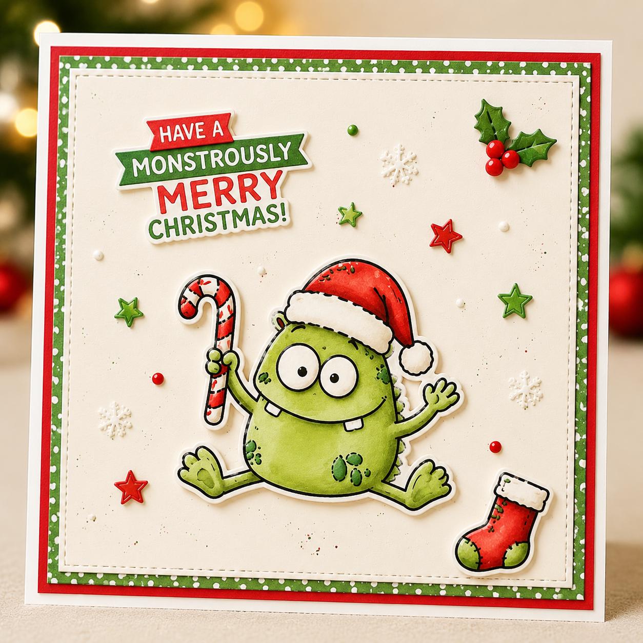 Monster Christmas Clear Stamps, Holiday Silicone Stamps for Cards