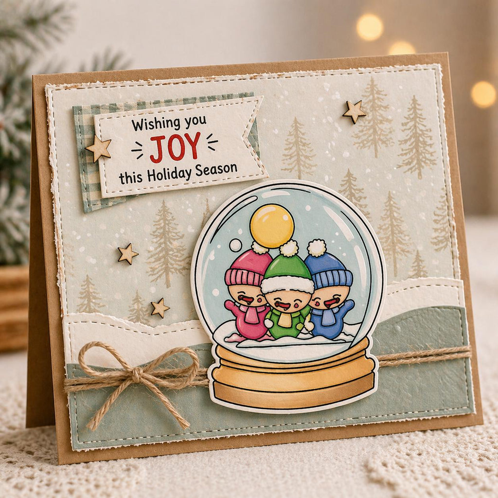 Christmas Snow Globe Stamp and Die | Santa Fox Snowman Scene | Holiday Card Making