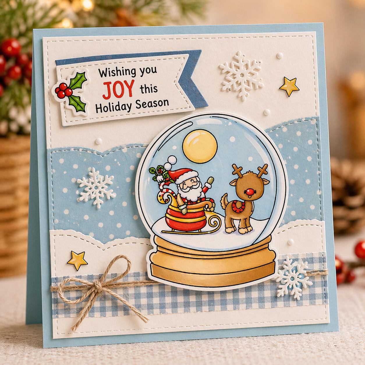 Christmas Snow Globe Stamp and Die | Santa Fox Snowman Scene | Holiday Card Making