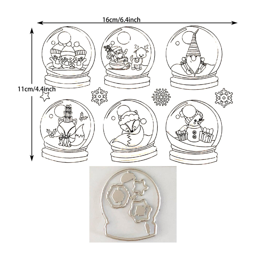 Christmas Snow Globe Stamp and Die | Santa Fox Snowman Scene | Holiday Card Making