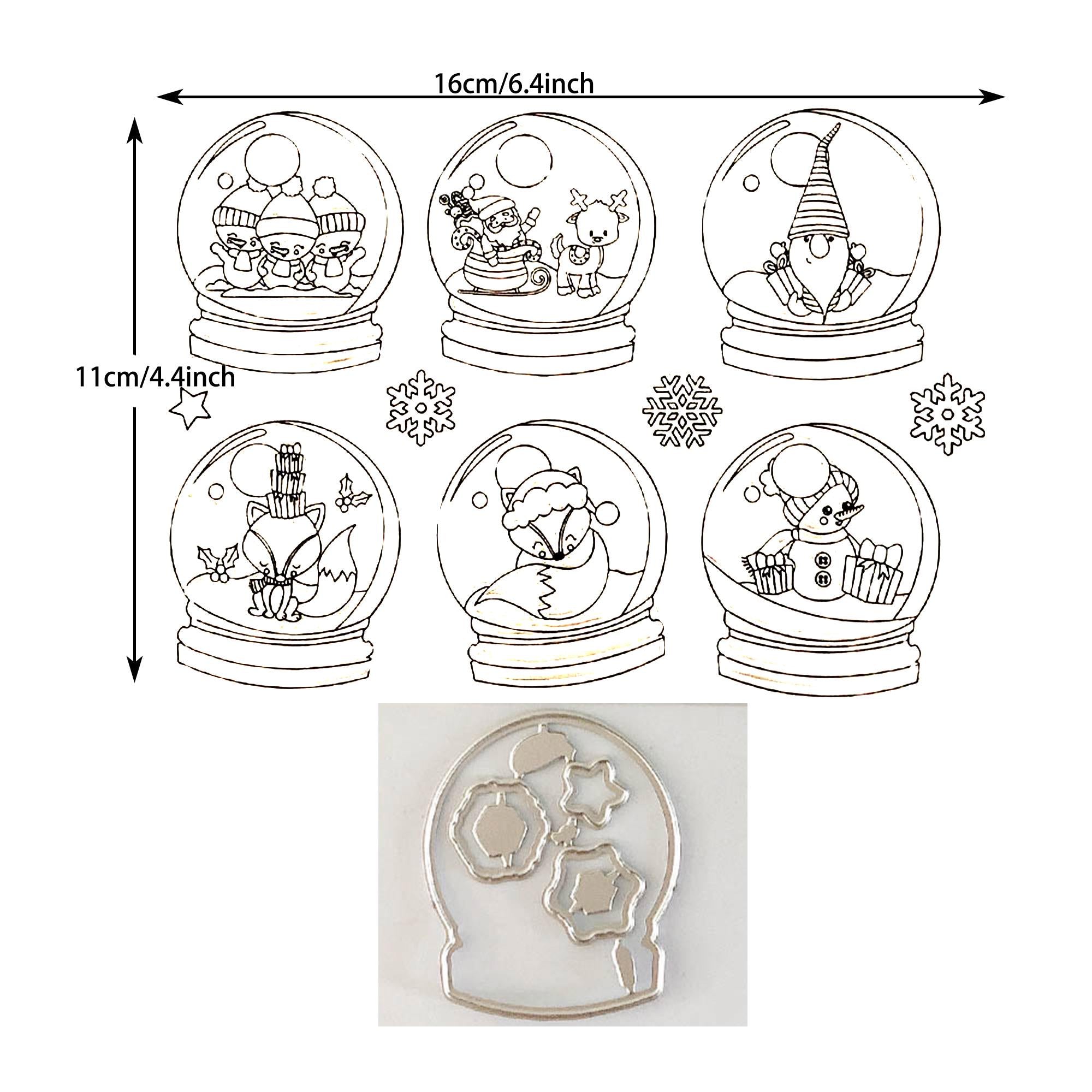 Christmas Snow Globe Stamp and Die | Santa Fox Snowman Scene | Holiday Card Making