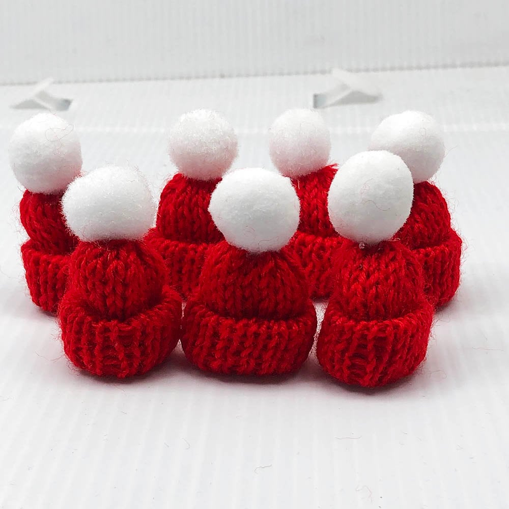 20 Red Knit Mini Hats with White Pom Poms, DIY Craft Supplies